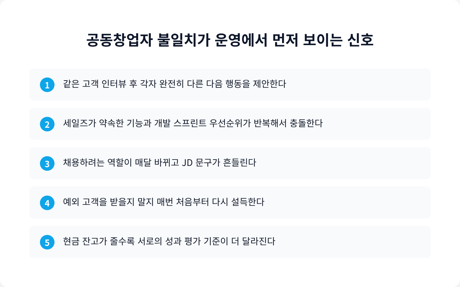 공동창업자 불일치가 운영에서 먼저 보이는 신호